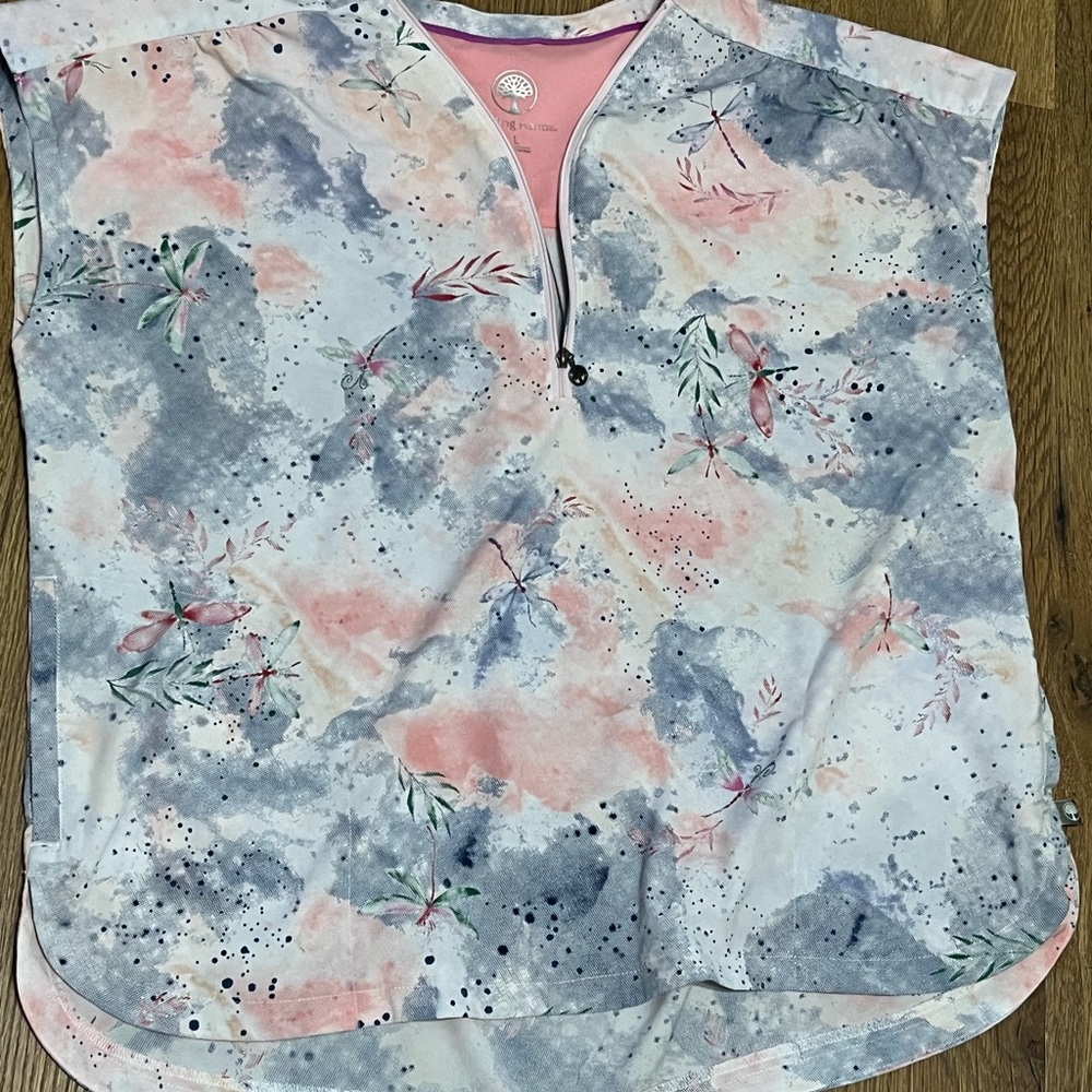 Healing Hands Pink and Gray Abstract Scrub Top